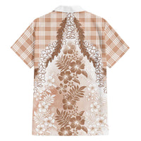 Aloha Hawaii Palaka Family Matching Short Sleeve Bodycon Dress and Hawaiian Shirt Beige Plumeria Lei LT05 - Polynesian Pride