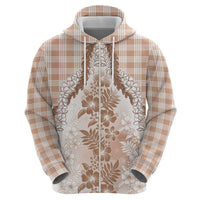 Aloha Hawaii Palaka Hoodie Beige Plumeria Lei - Polynesian Pride