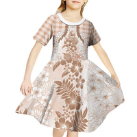 Aloha Hawaii Palaka Kid Short Sleeve Dress Beige Plumeria Lei - Polynesian Pride