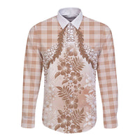 Aloha Hawaii Palaka Long Sleeve Button Shirt Beige Plumeria Lei - Polynesian Pride