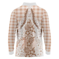 Aloha Hawaii Palaka Long Sleeve Polo Shirt Beige Plumeria Lei - Polynesian Pride