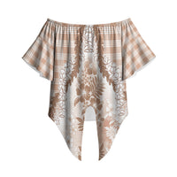 Aloha Hawaii Palaka Off Shoulder Wrap Waist Top Beige Plumeria Lei LT05 Beige - Polynesian Pride
