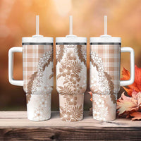 Aloha Hawaii Palaka Tumbler With Handle Beige Plumeria Lei - Polynesian Pride