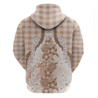 Aloha Hawaii Palaka Zip Hoodie Beige Plumeria Lei - Polynesian Pride