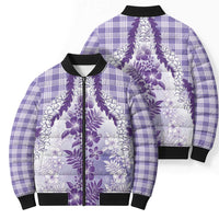Aloha Hawaii Palaka Bomber Puffer Jacket Purple Plumeria Lei - Polynesian Pride