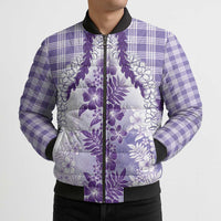 Aloha Hawaii Palaka Bomber Puffer Jacket Purple Plumeria Lei - Polynesian Pride