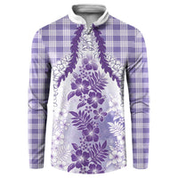 Aloha Hawaii Palaka Button Sweatshirt Purple Plumeria Lei - Polynesian Pride