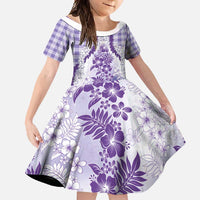 Aloha Hawaii Palaka Family Matching Long Sleeve Bodycon Dress and Hawaiian Shirt Purple Plumeria Lei LT05 Daughter's Dress Purple - Polynesian Pride