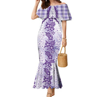 Aloha Hawaii Palaka Family Matching Mermaid Dress and Hawaiian Shirt Purple Plumeria Lei - Polynesian Pride