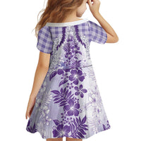 Aloha Hawaii Palaka Family Matching Off The Shoulder Long Sleeve Dress and Hawaiian Shirt Purple Plumeria Lei - Polynesian Pride