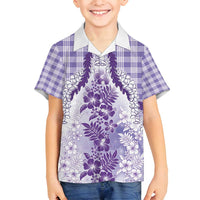 Aloha Hawaii Palaka Family Matching Off Shoulder Maxi Dress and Hawaiian Shirt Purple Plumeria Lei LT05 Son's Shirt Purple - Polynesian Pride