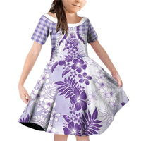 Aloha Hawaii Palaka Family Matching Off Shoulder Short Dress and Hawaiian Shirt Purple Plumeria Lei LT05 Daughter's Dress Purple - Polynesian Pride