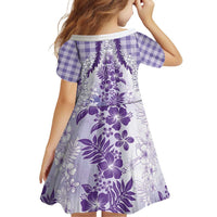 Aloha Hawaii Palaka Family Matching Off Shoulder Short Dress and Hawaiian Shirt Purple Plumeria Lei LT05 - Polynesian Pride