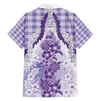 Aloha Hawaii Palaka Family Matching Off Shoulder Short Dress and Hawaiian Shirt Purple Plumeria Lei LT05 - Polynesian Pride