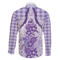 Aloha Hawaii Palaka Family Matching Off Shoulder Short Dress and Hawaiian Shirt Purple Plumeria Lei LT05 - Polynesian Pride