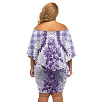 Aloha Hawaii Palaka Family Matching Off Shoulder Short Dress and Hawaiian Shirt Purple Plumeria Lei LT05 - Polynesian Pride