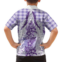 Aloha Hawaii Palaka Family Matching Short Sleeve Bodycon Dress and Hawaiian Shirt Purple Plumeria Lei LT05 - Polynesian Pride