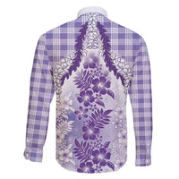 Aloha Hawaii Palaka Family Matching Short Sleeve Bodycon Dress and Hawaiian Shirt Purple Plumeria Lei - Polynesian Pride