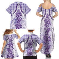Aloha Hawaii Palaka Family Matching Summer Maxi Dress and Hawaiian Shirt Purple Plumeria Lei - Polynesian Pride