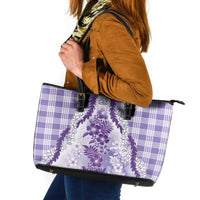 Aloha Hawaii Palaka Leather Tote Bag Purple Plumeria Lei - Polynesian Pride