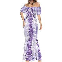 Aloha Hawaii Palaka Mermaid Dress Purple Plumeria Lei - Polynesian Pride