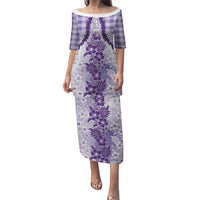 Aloha Hawaii Palaka Puletasi Purple Plumeria Lei LT05 Long Dress Purple - Polynesian Pride