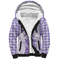 Aloha Hawaii Palaka Sherpa Hoodie Purple Plumeria Lei - Polynesian Pride