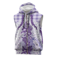 Aloha Hawaii Palaka Sleeveless Zip Hoodie Purple Plumeria Lei LT05 Purple - Polynesian Pride