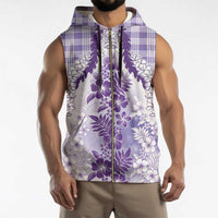 Aloha Hawaii Palaka Sleeveless Zip Hoodie Purple Plumeria Lei - Polynesian Pride