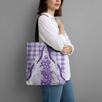Aloha Hawaii Palaka Tote Bag Purple Plumeria Lei - Polynesian Pride