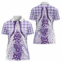 Aloha Hawaii Palaka Women Polo Shirt Purple Plumeria Lei - Polynesian Pride