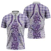 Aloha Hawaii Palaka Zipper Polo Shirt Purple Plumeria Lei LT05 - Polynesian Pride