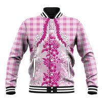 Aloha Hawaii Palaka Baseball Jacket Pink Plumeria Lei - Polynesian Pride