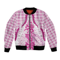 Aloha Hawaii Palaka Bomber Jacket Pink Plumeria Lei - Polynesian Pride