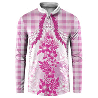 Aloha Hawaii Palaka Button Sweatshirt Pink Plumeria Lei - Polynesian Pride
