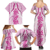Aloha Hawaii Palaka Family Matching Summer Maxi Dress and Hawaiian Shirt Pink Plumeria Lei - Polynesian Pride