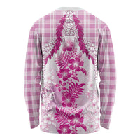 Aloha Hawaii Palaka Long Sleeve Shirt Pink Plumeria Lei - Polynesian Pride