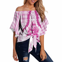 Aloha Hawaii Palaka Off Shoulder Wrap Waist Top Pink Plumeria Lei LT05 - Polynesian Pride