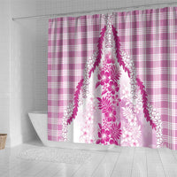 Aloha Hawaii Palaka Shower Curtain Pink Plumeria Lei - Polynesian Pride