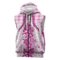 Aloha Hawaii Palaka Sleeveless Zip Hoodie Pink Plumeria Lei LT05