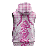 Aloha Hawaii Palaka Sleeveless Zip Hoodie Pink Plumeria Lei LT05