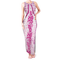 Aloha Hawaii Palaka Tank Maxi Dress Pink Plumeria Lei - Polynesian Pride