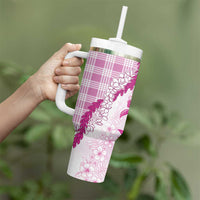 Aloha Hawaii Palaka Tumbler With Handle Pink Plumeria Lei - Polynesian Pride