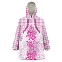 Aloha Hawaii Palaka Wearable Blanket Hoodie Pink Plumeria Lei - Polynesian Pride