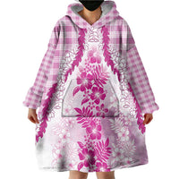 Aloha Hawaii Palaka Wearable Blanket Hoodie Pink Plumeria Lei - Polynesian Pride