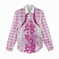 Aloha Hawaii Palaka Women Casual Shirt Pink Plumeria Lei - Polynesian Pride