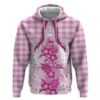 Aloha Hawaii Palaka Zip Hoodie Pink Plumeria Lei - Polynesian Pride