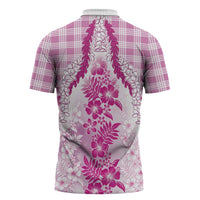 Aloha Hawaii Palaka Zipper Polo Shirt Pink Plumeria Lei LT05 - Polynesian Pride