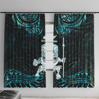 New Zealand Maori Taiaha Window Curtain Tiki Warrior Paua Shell LT05 With Hooks Black - Polynesian Pride