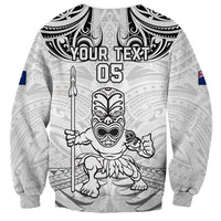 Custom New Zealand Maori Taiaha Sweatshirt Tiki Warrior White LT05 - Polynesian Pride